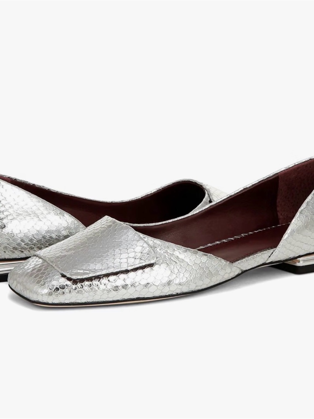 Franco Sarto Silver Scale Metallic Square Toe Flats 9.5